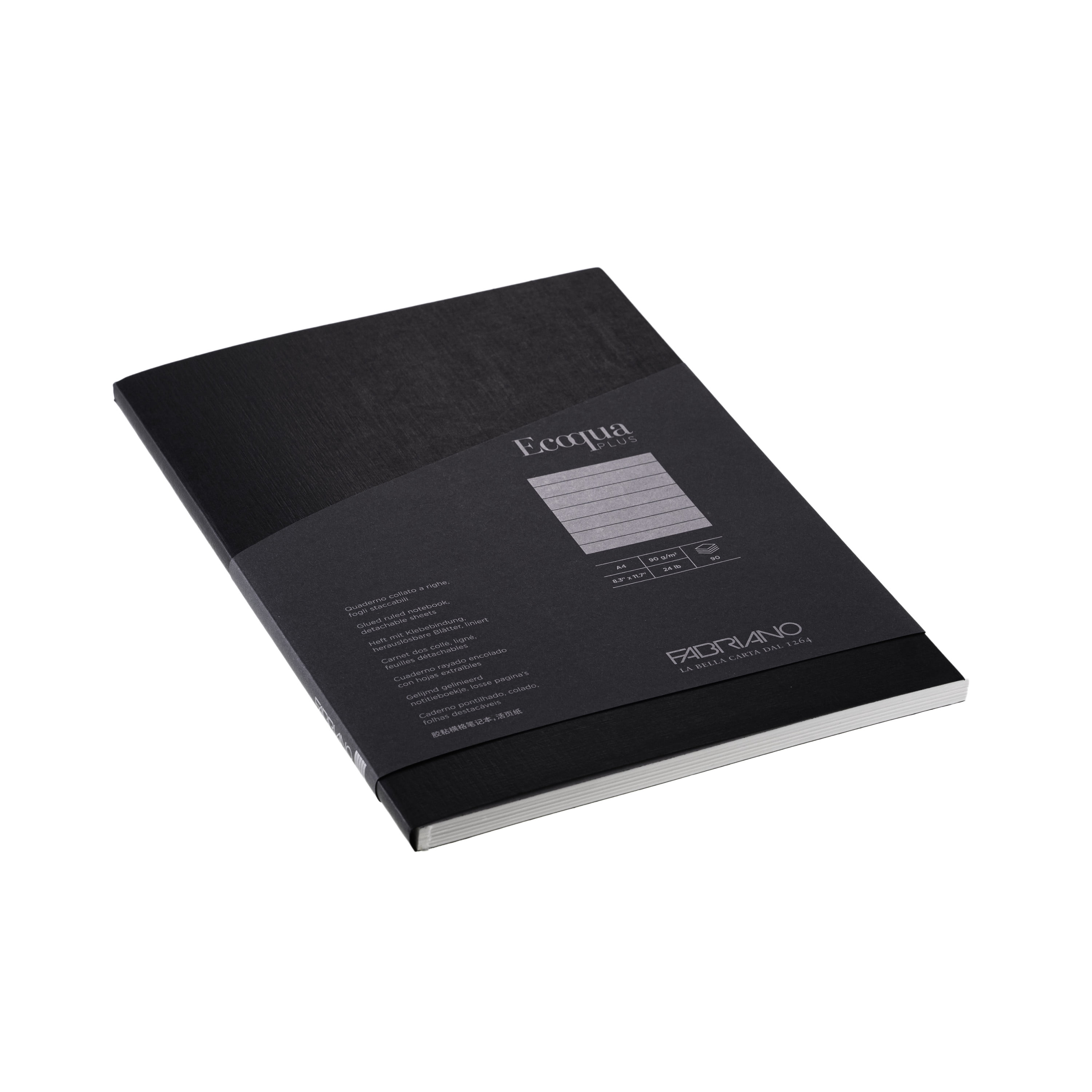 Fabriano Ecoqua Plus Glue-Bound Notebook, 8.3" x 11.7", A4, Lined, Black