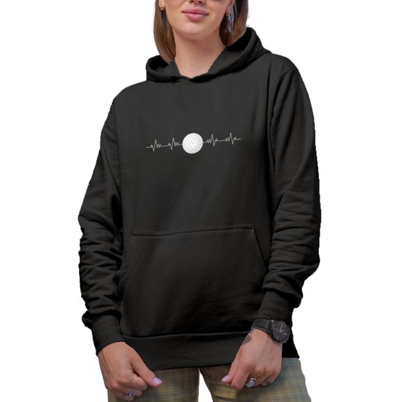 Golf Ball with Heartbeat or Heart Rate, Golf Player, Golfing or Golfer Themed Merch Gift, Black Hooded Sweatshirt or Hoodie, Small
