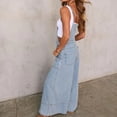thumbnail image 5 of Women's Wide Leg Denim Overalls Loose Fit Jean Jumpsuits Adjustable Strap Bib Romper with Pocket Spring Summer & Autumn Trendy Vacation Casual Going Out Clothes for Womens Blue L, 5 of 6