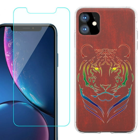 For Apple iPhone 11 Case , Slim-Fit TPU Protective Phone Case with Tempered Glass Screen Protector, by OneToughShield ® - Night Tiger