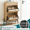 thumbnail image 6 of Rattan Shoe Storage Cabinet with 2 Flap Doors and 1 Drawer, Freestanding Shoe Organizer Rack with 3-Tier Adjustable Hidden Shelves for Hallway, Living Room, Entryway, 6 of 9