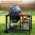 thumbnail image 6 of Flintex 22" Kamado Charcoal Grill & Smoker, Egg-Style Grill with Cast Iron Grates, Prep Table and Storage Cart for Outdoor BBQ, 6 of 9