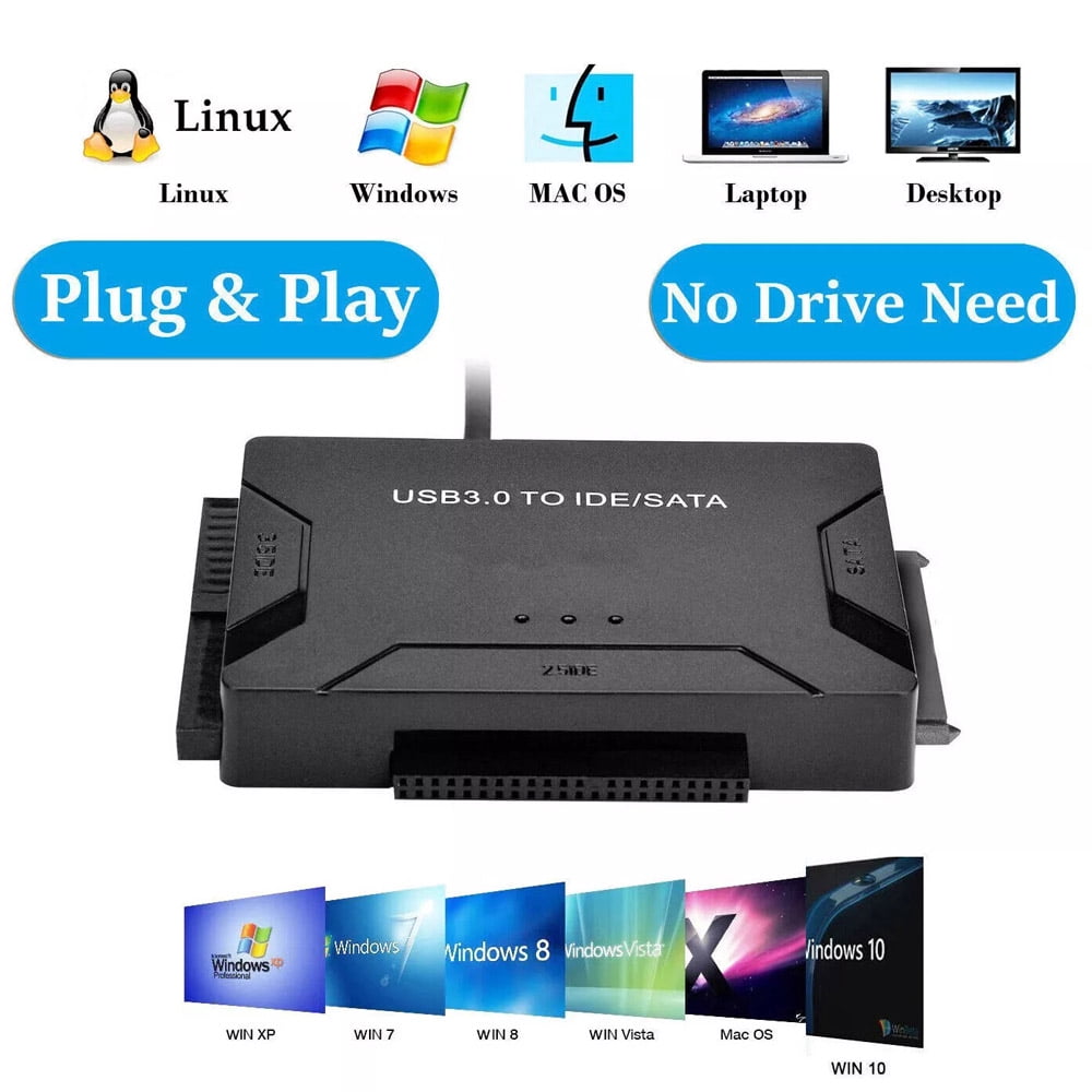 USB 3.0 to IDE SATA Converter Adapter Kit for 2.5″ & 3.5″ HDD SSD Hard Drives with Power Supply, Switch Function, Data Transfer Cable for PC Laptop Desktop Universal