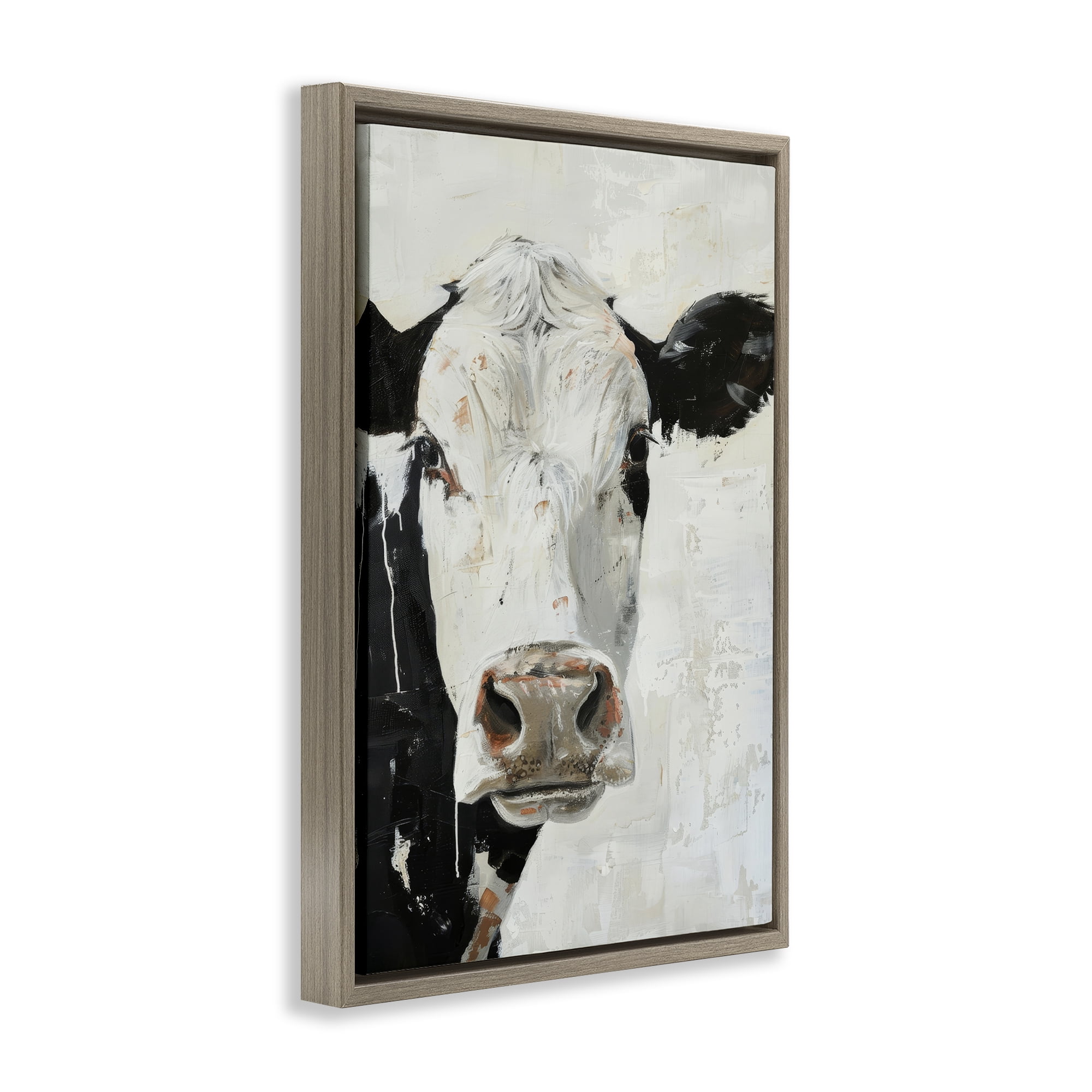 Stupell Industries Up Close Cow Animals & Insects Painting Brown Floater Framed Canvas Art Print Wall Art, 17 x 25
