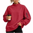 thumbnail image 2 of HOMBOM Womens Oversized Sweatshirt Fashion Casual Loose Red Mock Neck Solid Young Womens Pullover Tops Long Sleeve Winter Clothes, 2 of 7