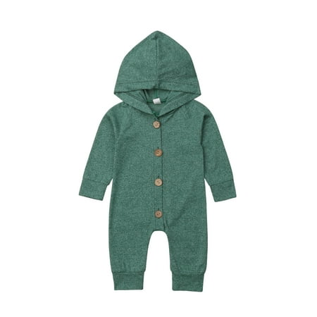 

Franhais Newborn Baby Unisex Autumn Romper Boys Girls Long Sleeve Hooded Jumpsuit with Button