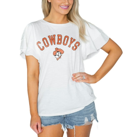 Women's Gameday Couture White Oklahoma State Cowboys Arch Logo Flutter Sleeve Lightweight T-Shirt