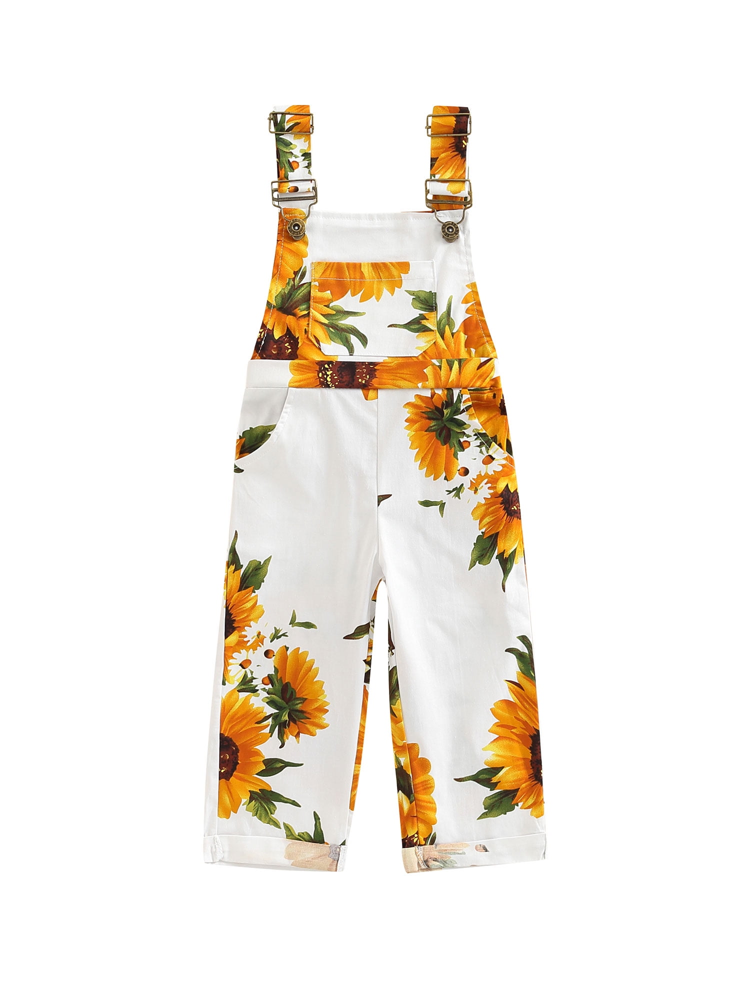 Baby Little Girl Sunflower Printed Big Bibs Overalls Shorts Suspender Shortall Toddler Summer Clothes Outfits with Pockets 