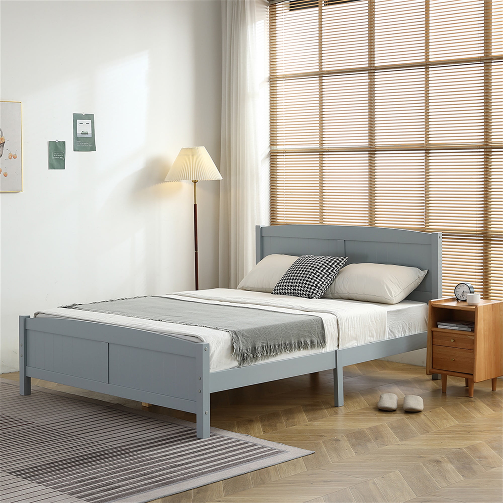 Kadyn Full Size Solid Wood Platform Bed Frame with Vertical Stripes Curved Headboard with Slat Supportwood Bed Frame Gray Solid Wood Bed Kadyn Full Size Solid Wood Platform Bed Frame with Vertical Stripes Curved Headboard with Slat Supportwood Bed Frame Gray Solid Wood Bed