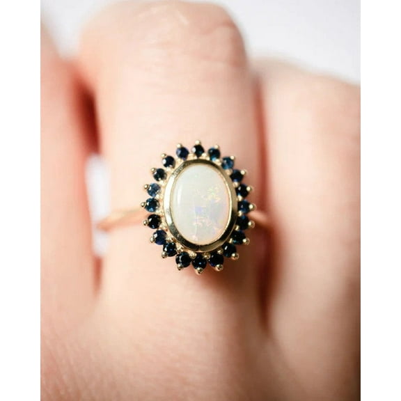 925 Opal Engagement Ring Black Onyx Ring 925 Silver Ring Onyx Opal Ring Women Unique Ring Cluster Ring Art Deco Ring for Her Jewelry.