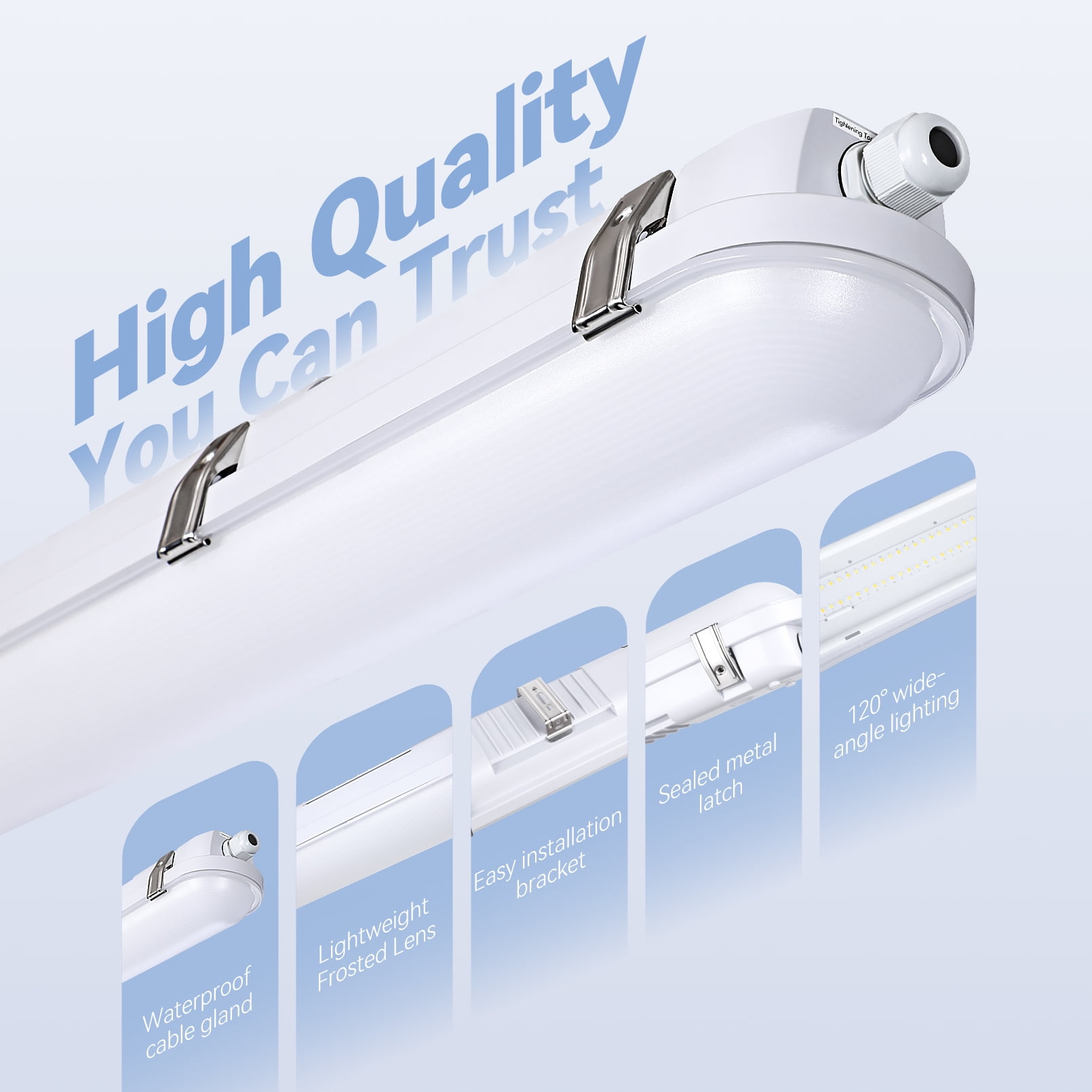 4 Pack 8FT 120W/100W/80W LED Vapor Proof Tight Light, 0-10V Dimmable, 120-277V, IP65 Waterproof Shop Light, 4000K/5000K/6000K Selectable