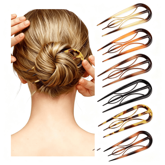 BZCOE 6Pcs French Hair Pins for Women-Large U-Shaped Hair Forks with Internal Teeth,Strong Hold for Thick&Thin Hair,Effortless French Twists,Updos,Buns&Chignons,Hairstyle Accessories