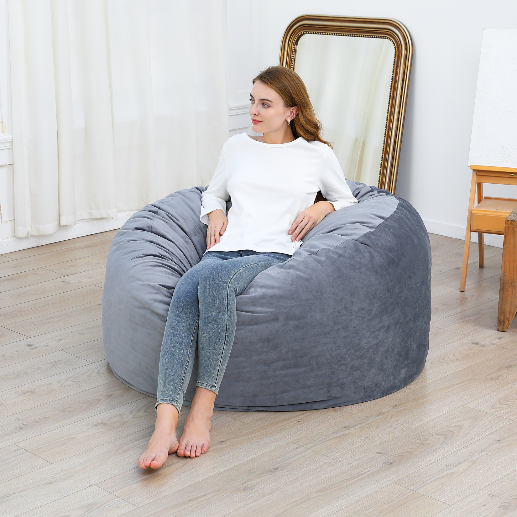 Ataucjin Bean Bag Chairs,4 ft Memory Foam Bean Bag Chairs for Adults, Lazy Sofa Furniture with Soft Fillings for Living Room Bedroom College Dorm