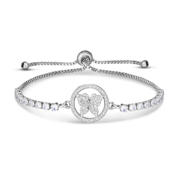 Silver Plated Cubic Zirconia Butterfly Adjustable Bracelet