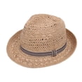 thumbnail image 2 of Wide Hat Panama Sunhat Women Girls Beach Straw Fedora Hat for Camping Outdoor Hiking Holiday Vacation , Khaki, 2 of 8