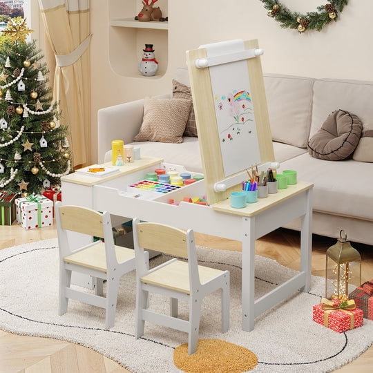 Aiho 3 in 1 Kid Table & Chair Set, Child Activity Table, Kids Table Set Painting with Cabinet for Daycare, Classroom, Home - Natural