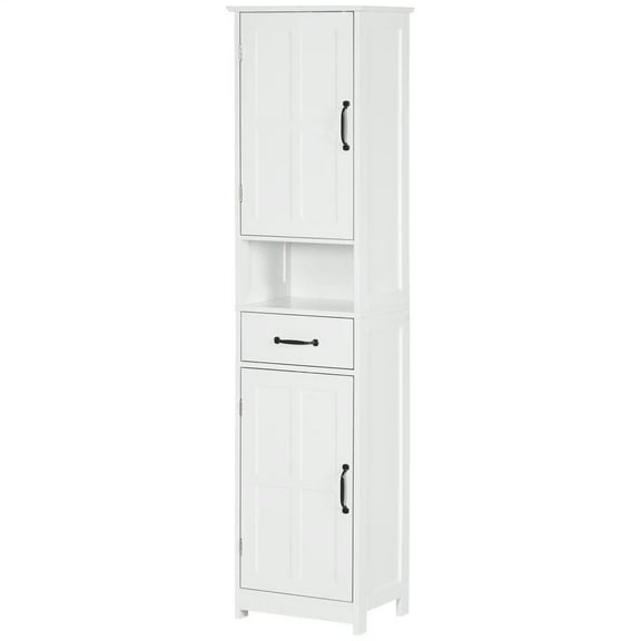 Resenkos Toilet Storage Cabinet, Bathroom Storage Cabinet,Narrow Storage Cabinet with Open Shelf, Drawer, Recessed Doors and Adjustable Shelves, White