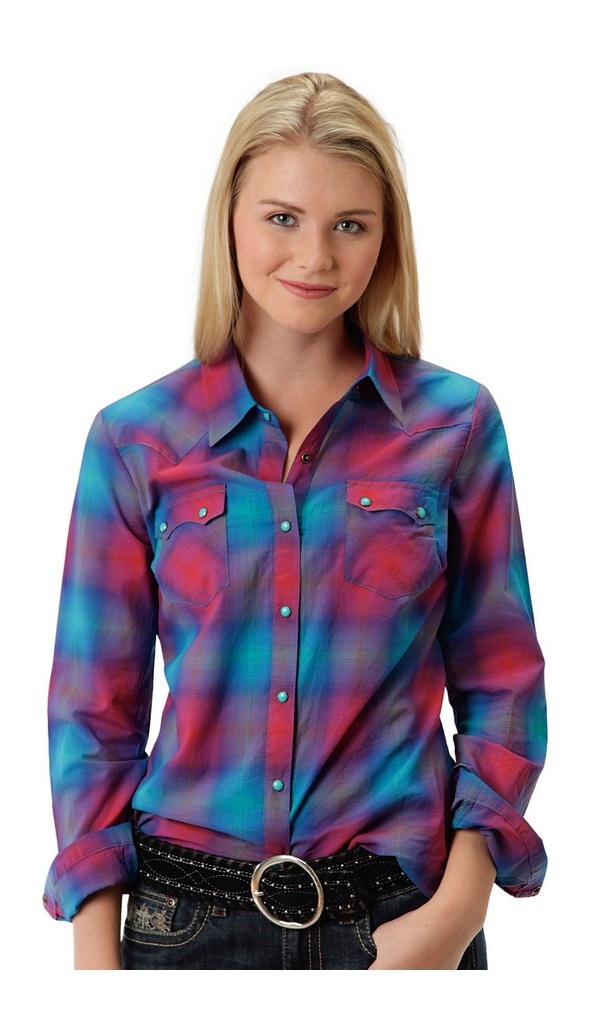 Roper Western Shirt Womens L/S Five Star Turq 0305007976037 BU