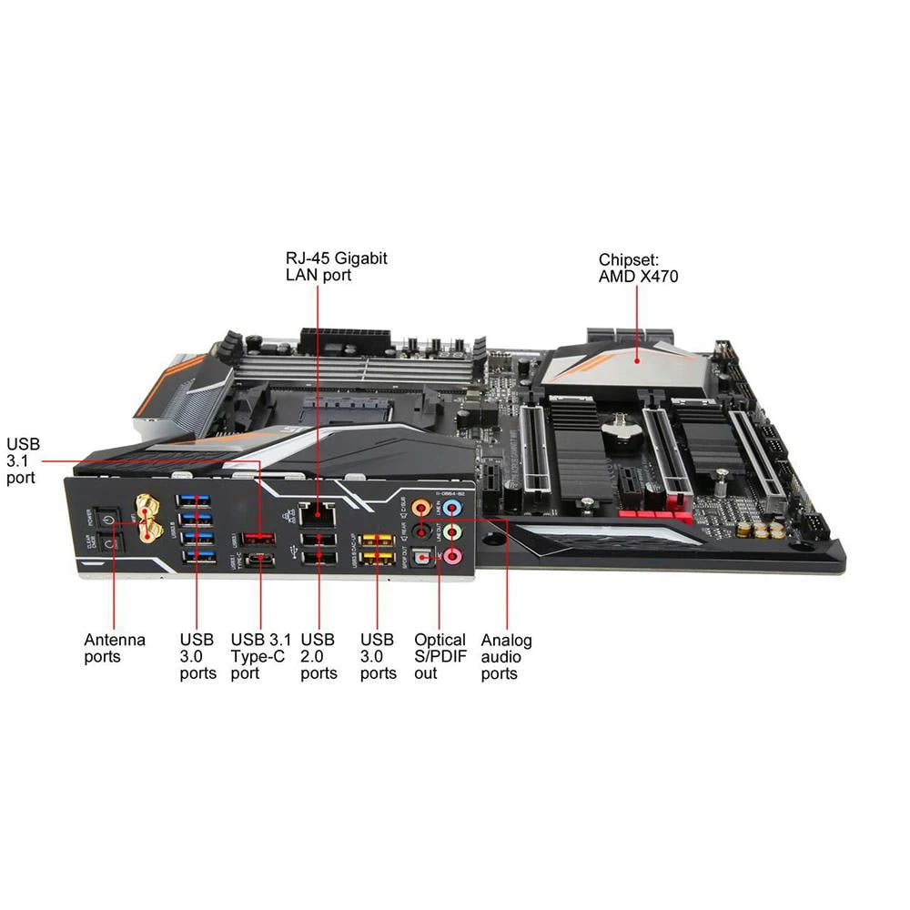 GA X470 GAMING 7 WIFI For Socket AM4 64GB DDR4 PCI-E 3.0 ATX Desktop Motherboard