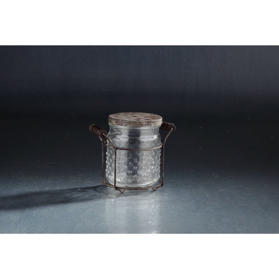 CC Home Furnishings Bubble Pattern Handblown Glass Jar with Rustic Finish Holder - 5.5" - Clear