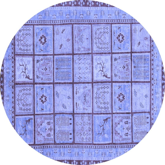Ahgly Company Indoor Round Abstract Blue Modern Area Rugs, 5' Round