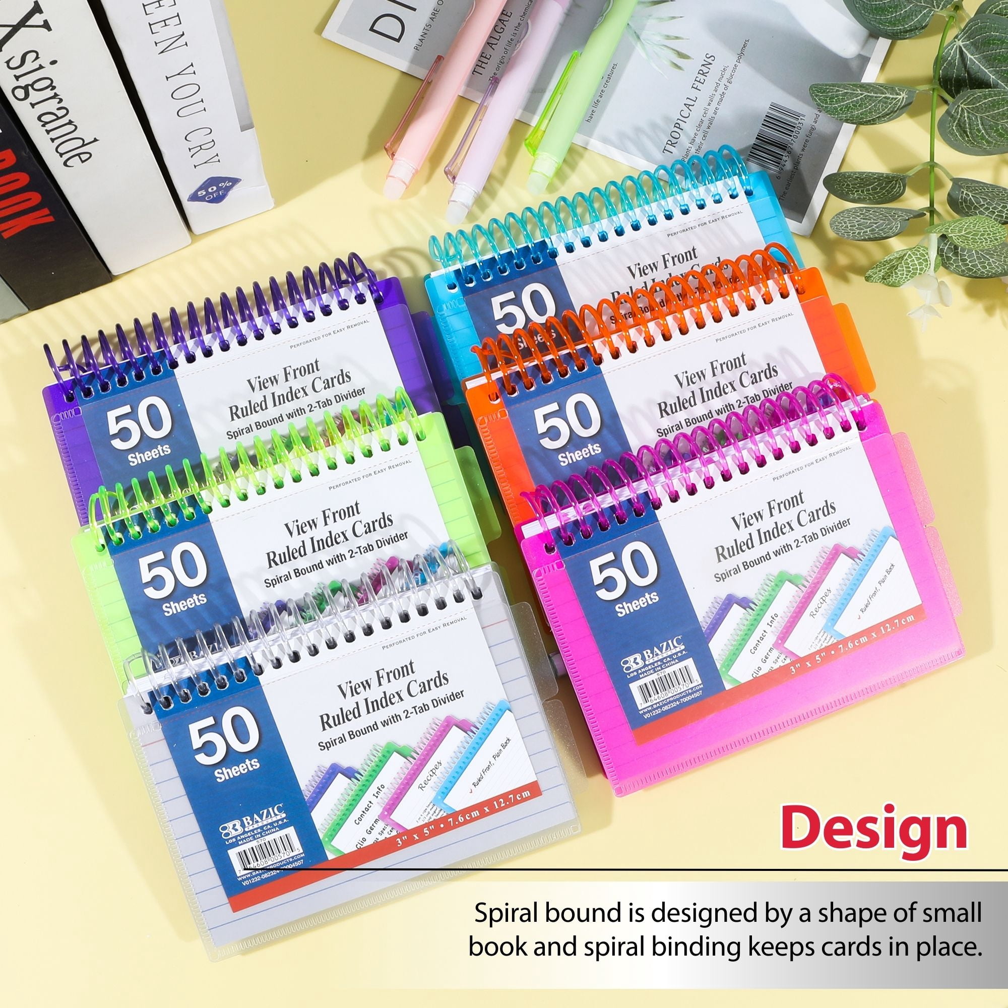BAZIC Ruled Index Cards Book 3"X5" View Poly Cover Memo Flashcards (50/Pack), 6-Packs
