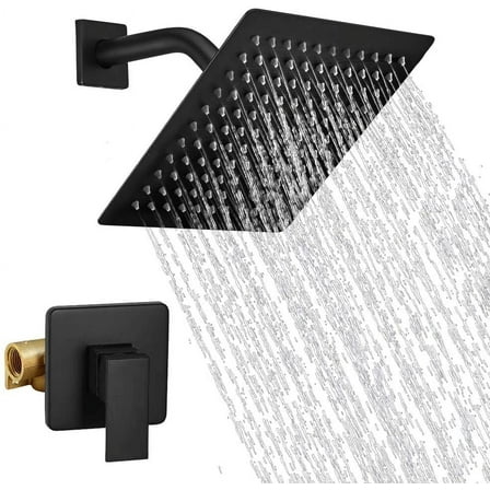 Matte Black Shower Faucet Set Bathroom Rainfall Mixer 8 Inch Shower Head System Single Handle Shower Trim Kit with Valve