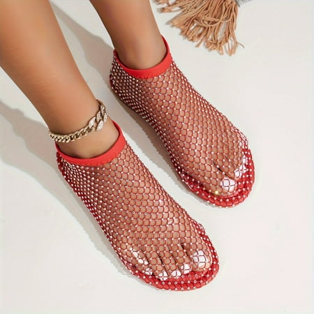 

Women s Rhinestone Pattern Sandals Slip On Soft Sole Flat Out Shoes Summer Transparent Beach Shoes