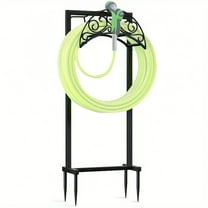 Upgraded Freestanding Garden Hose Holder With 4-Anchor Base, Heavy Duty Hose Hanger For 100ft Hose Storage, Sturdy Yard Hose Stand With Detachable Design, Lawn & Yard Accessories, Black