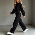 thumbnail image 6 of Kctiaxy Sweat Suits for Womens 2 Piece Travel Outfits Crew Neck Long Sleeve Pullover Crop Tops and Drawstring Straight Leg Palazzo Pants, 6 of 7