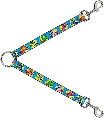 Buckle-Down Dog Leash Splitter Dinosaur Superhero Baby Blue 1 Foot Long 1 Inch Wide