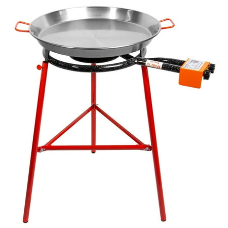 

Machika Paella Pan Set with Burner Carbon Steel Outdoor Pan and Legs Manufactured by Garcima (Tabarca I 14 Servings)