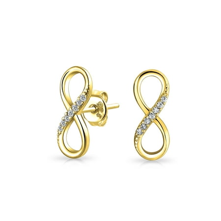Bling Jewelry Womens Romantic CZ Love Knot Symbol Infinity Stud Earrings Gold Plated .925 Sterling Silver