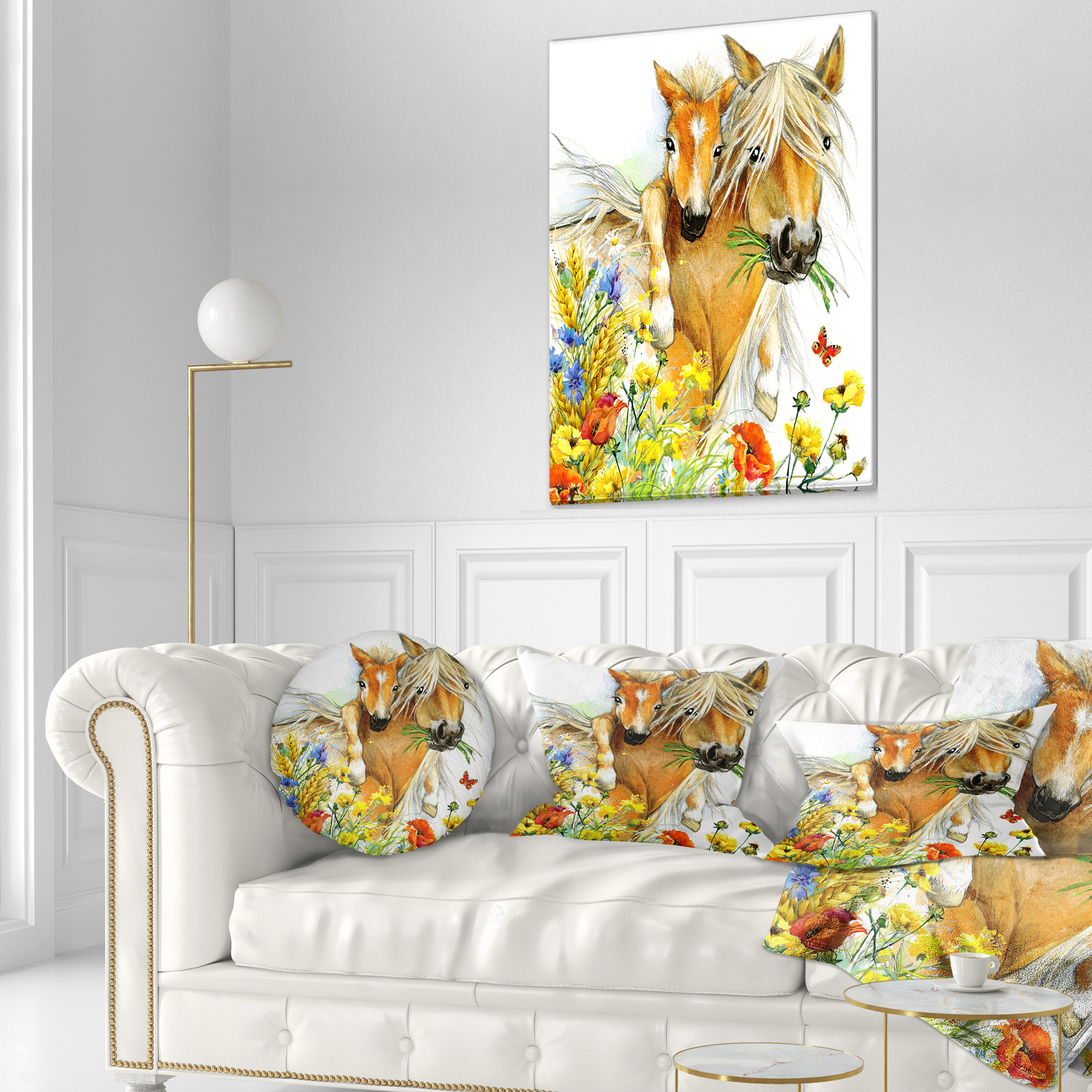 Designart Horse and Foal with Flowers - Animal Throw Pillow - 12x20