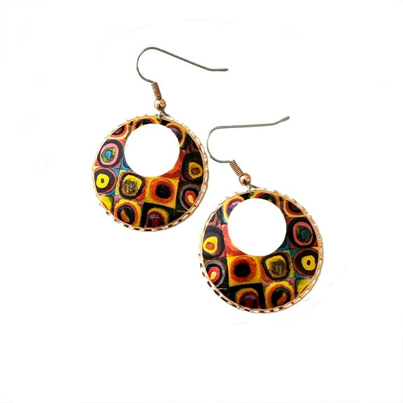 FRONT LINE JEWELRY Women’s Kandinsky Earrings – Handmade Copper Circular Hoop with Off-Center Cutout, Abstract Concentric Circles Art Jewelry