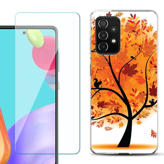 Slim-Fit Flexible Gel TPU Phone Case compatible with Samsung Galaxy A52 5G, with Tempered Glass Screen Protector, by OneToughShield ® - Golden Tree