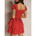 thumbnail image 3 of SUNSIOM Robe Mini Trapèze pour Femme Couleur Unie Manches à Volants Encolure Carrée Ourlet Superposé Robe, 3 of 6