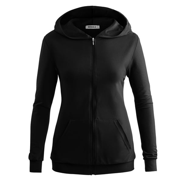 Doublju Womens Zip Up Solid Hoodie With Plus Size