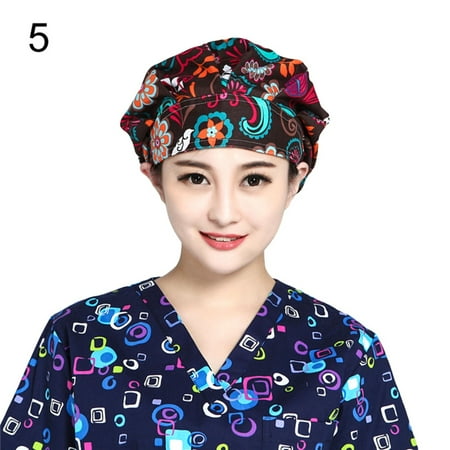 

SHANGFAJI Scrub Cap Floral Print Dust Proof Chef Scrub Cap Adjustable Round Bouffant Adjustable Hat