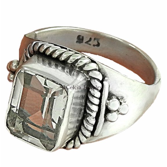 925 Sterling Silver, Crystal Quartz Gemstone Ring, Statement Ring, Signet Ring, Birthday Gifts For Men, Engagement Gifts For Couples, Anniversary Gifts For Him (Crystal Quartz, 7)