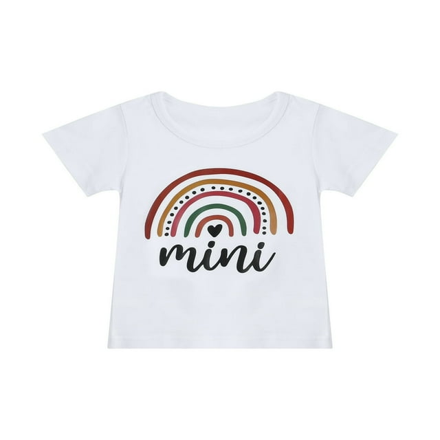 Mother‘s Day Cotton T-Shirt with Rainbow Parent-Child Family Matching Letter Print Top