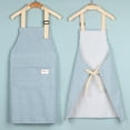 thumbnail image 5 of Home Kitchen Stain-Proof Apron, Women's Striped Apron with Pockets Cooking Apron, Cotton and Linen Sleeveless Smock, Adult Kitchen Apron, Blue, 5 of 9