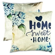 Floral Set of 2 Throw Pillow Covers Cushion Square 18 x 18 Decorative Farmhouse Sofa Couch Cover for Living Room or Outside Porch Navy Blue
