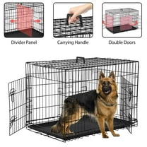 YRLLENSDAN 42 inch Dog Crate, Dog Crates and Kennels Foldable Large Dog Crate for Large Dogs with Handle Double-Door Outdoor Metal Wire Dog Cage with Plastic Tray for Medium Dogs, Black