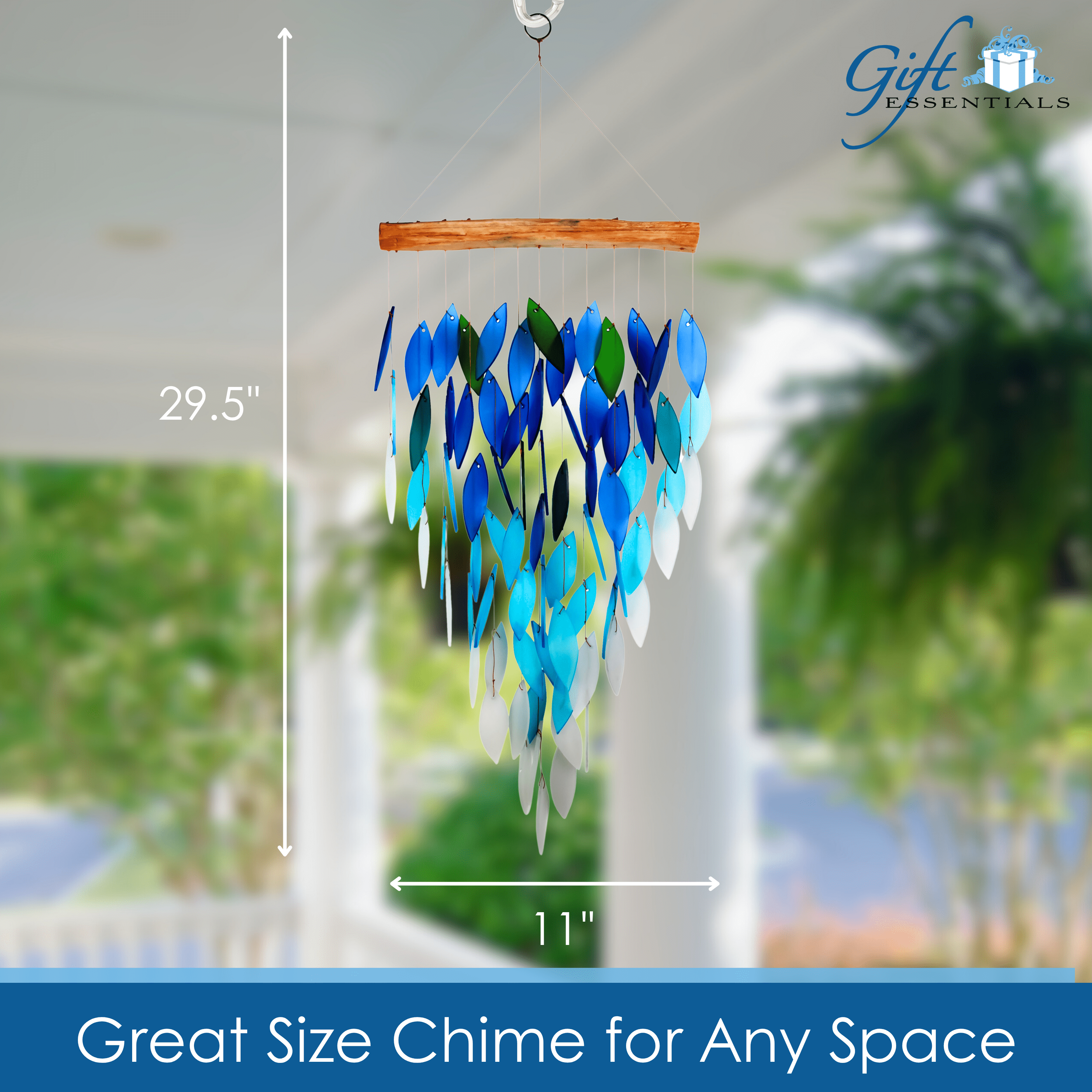 Blue Handworks Glass Wind Chime Deluxe Ocean Waterfall Wind Chimes for Outdoors 31.5in x 11in