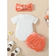 thumbnail image 3 of Arvbitana Baby Girl Romper Set Letters Print Short Sleeve Bodysuit + Short Pants + Head Band Summer Clothes Suit 3Pcs 0-18M, 3 of 9
