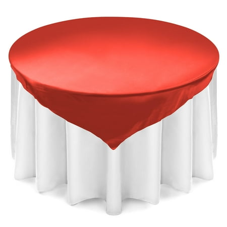 

Lann s Linens - 5 Satin Overlay Table Toppers - 72 Square Tablecloth Covers for Wedding Reception or Party - Red