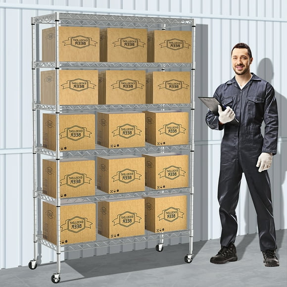 6-Tier Storage Shelves NSF Certified Wire Shelving Unit on Wheels Heavy Duty Metal Shelves Adjustable Steel Shelving 2100Lbs Capacity for Closet Pantry Basement- (18"x48"x82", Chrome)