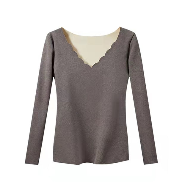 Jumpingount Camisa térmica Ropa interior de invierno Ropa de abrigo Moda Tamaño compacto Lavable Top Lencería larga Suministros para mujeres flexibles al Ropa interior Gris SG Jumpingount AP013685-01