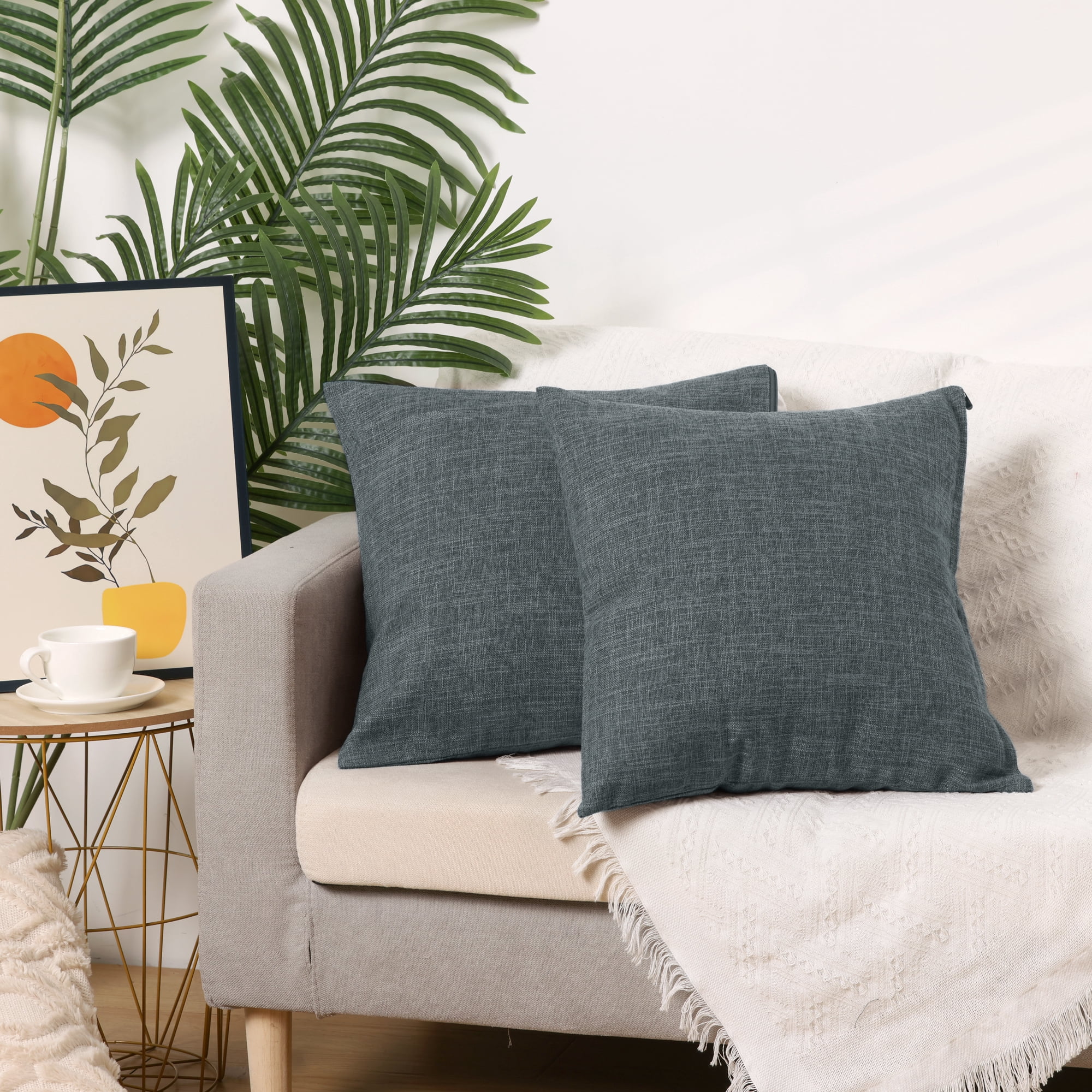Unique Bargains Solid Indoor Outdoor Linen Decorative Throw Pillow Cover (2 Count) Black 16" x 16"